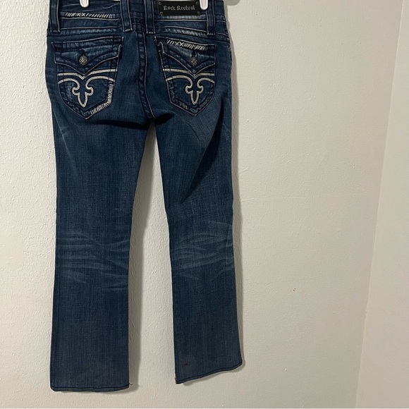 Rock Revival Jen Boot Jeans Sz 29 Faux Leather Embroidered Back Flap Pockets EUC - Picture 6 of 15